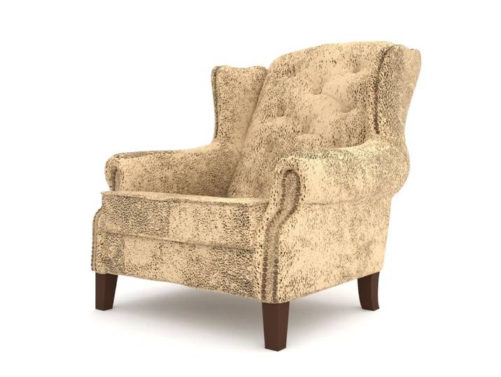 Fauteuil Chesterfield style vintage à oreilles en microfibre, beige