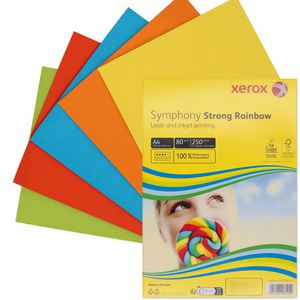 Xerox Kopierpapier Symphony Strong Mix, A4, 80g/qm, Intensivfarben farbig sortiert, 5x50 Blatt