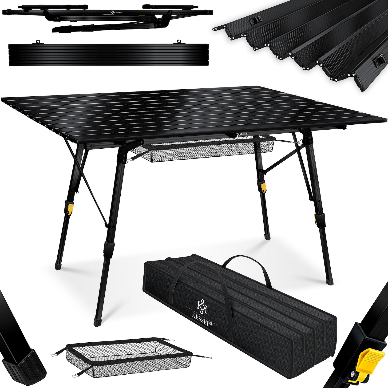 KESSER® Campingtisch faltbar Klapptisch mit Aluminiumrahmen Aufrollbare Tischplatte Falttisch klappbar höhenverstellbar inkl. Tragetasche mit Trageband & Netztasche