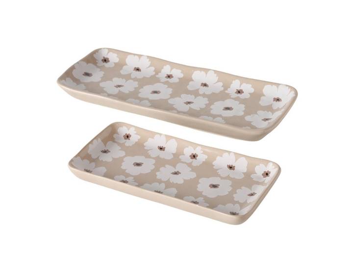 Boltze Home Keramikteller mit Blumenmuster Canea Beige, Keramik, 3 cm, Geschirr, Tischkultur & Serviergeschirr, Etageren