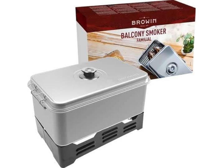 Browin 330006 Grote Familie Outdoor Roker met Thermometer, Diepe Roosteren Pan, Voor Roken Vlees, Kippen, Vis, Ham en Kaas, Roestvrij Staal