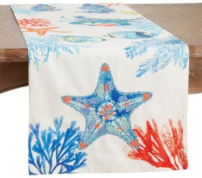 Saro Lifestyle "Sea Life Design Multicolor Table Runner - 16""x72"""