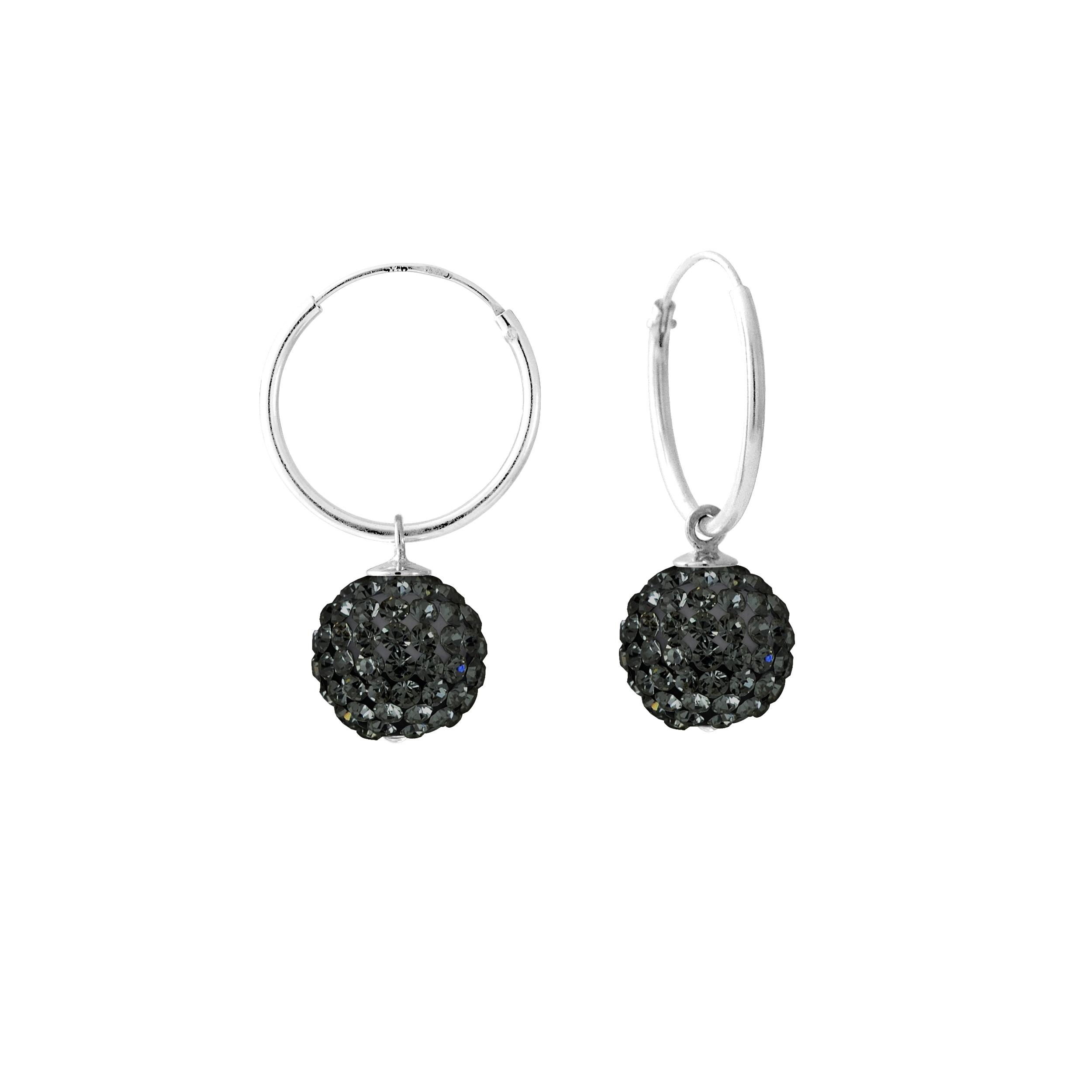 Créoles bol wit kristal zwart 10 mm zilver 925 - puur kristal