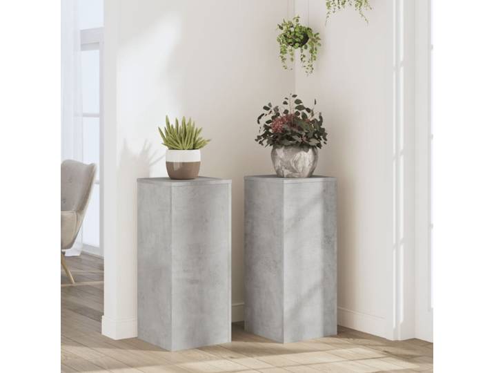 Supports pour plantes 2 pièces gris béton bois d'ingénierie Supports à fleurs 2 pièces design minimaliste gris béton