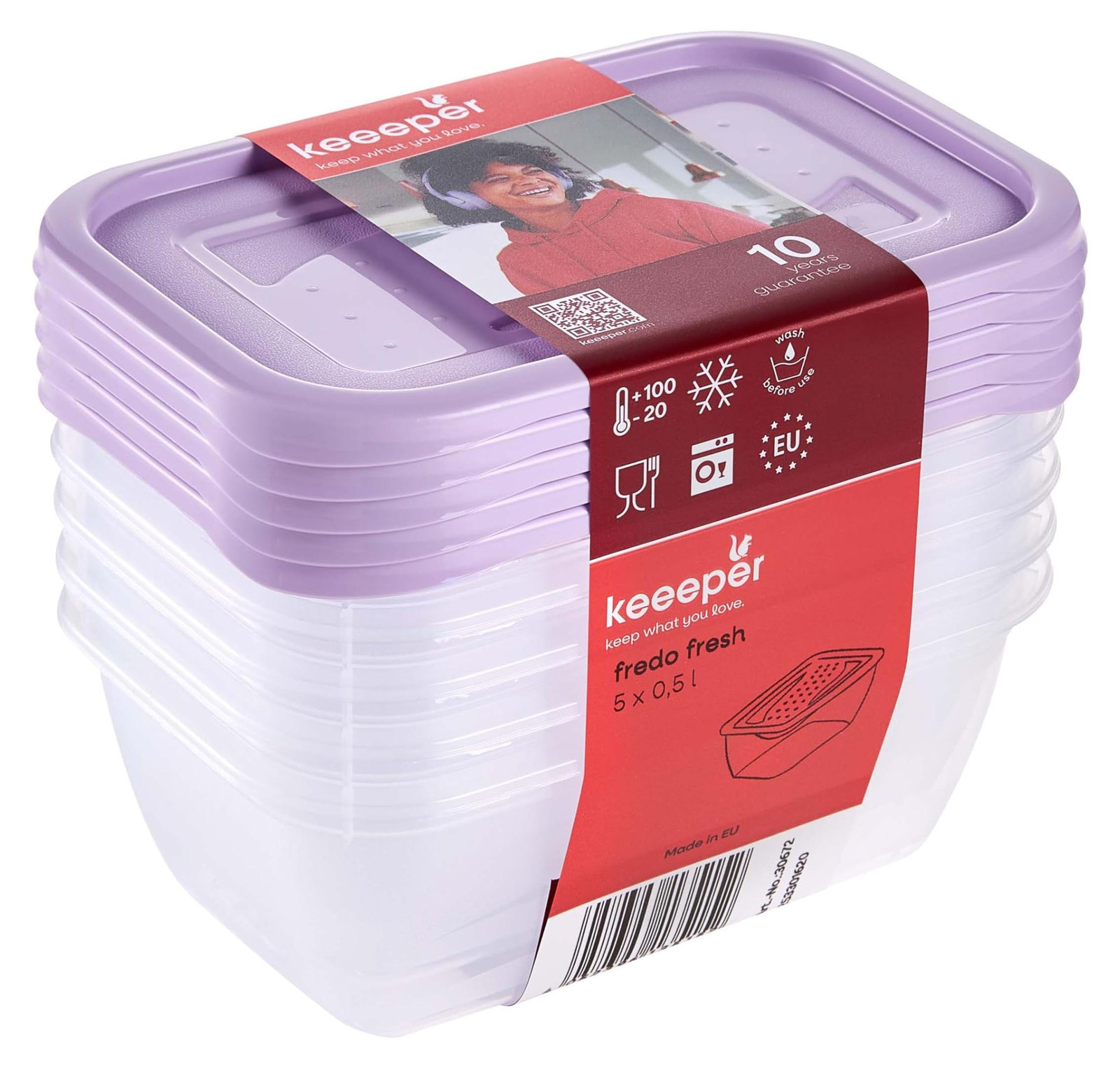 Keeeper opbergdoos container rechthoekig paars transparant 0,5 liter