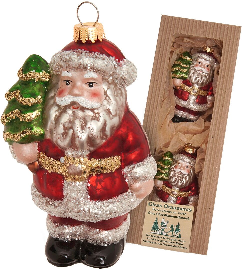 Weihnachtsbaumkugel KREBS GLAS LAUSCHA "Baumschmuck Santa nostalgisch mit Baum rot 11cm", rot, B:5cm H:11cm T:6cm Ø:11cm, Glas, Weihnachtsbaumkugeln, Weihnachtsbaumkugel, Dekoriert mit Liebe zum Detail rot 11cm