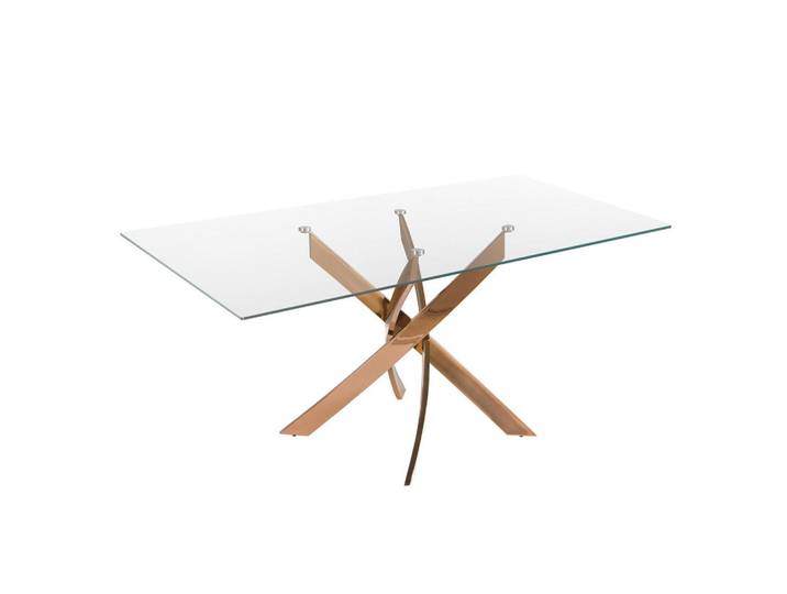 Angel Cerda Rechteckiger Esstisch aus gehärtetem Glas und roséfarbenem Stahl, Pink, Metall, Nachbildung, Rechteckig,Rechteckig, 180x75x95 cm, Esszimmer, Esstische