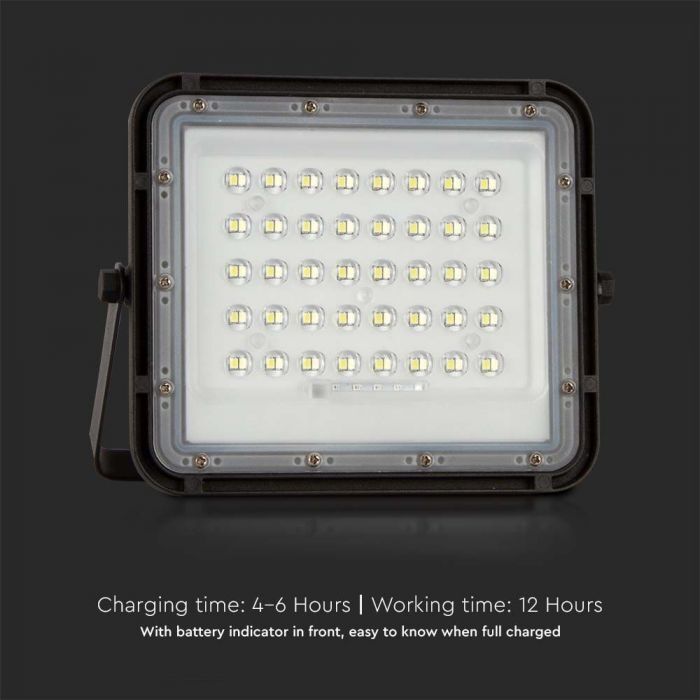 V-Tac Vt-80w Faro Led Nero Con Pannello Solare 10w E Telecomando Led Proiettore Con Batteria Sostituibile 6400k 3m Cavo - 7823