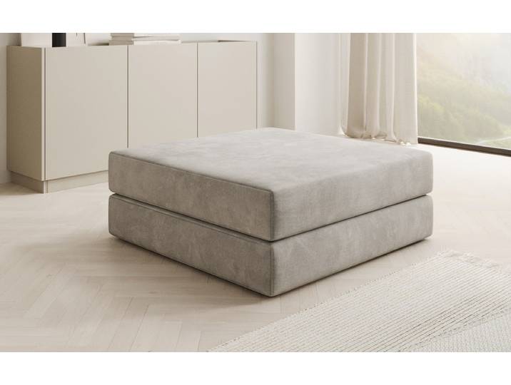 Beistellhocker Lazy in Samt - Hellgrau - Samt - Luxusbetten24