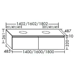 Burgbad Waschtischunterschrank Lin20 Acryl/Lack Matt 361x1802x487 Weiß Hochglanz, WXZJ180F5363 WXZJ180F5363