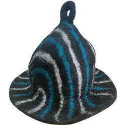 Felted Sauna Bowl Hat - Black Blue Streaks
