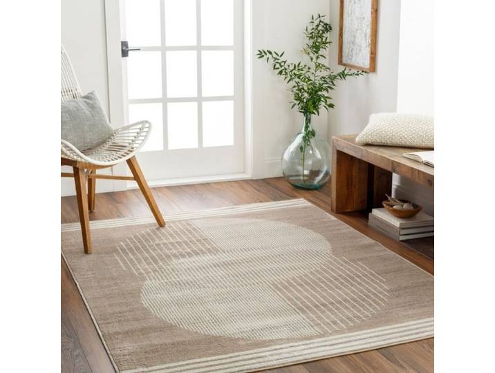 LIVABLISS Tapis de Salon à Poils Courts Doux Scandinave Moderne ENSO2 120x170cm Brun/Beige
