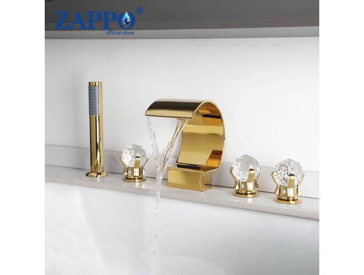 ZAPPO – ensemble de robinets cascade dorés romains avec douche à main, robinets de baignoire de salle de bains, robinet de douche de baignoire largement répandu