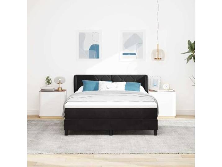 KTHLBRH Boxspringbett mit Kopfteil schwarz 140 x 190 cm Samt Matratze inklusive, verstellbares Kopfteil, minimalistisches Design, Dunkelgrau