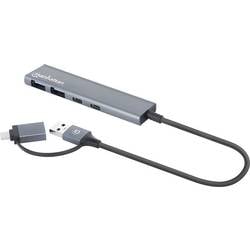 Manhattan 181075 USB-Hub 2+2 Port USB-A, USB-C® USB 3.0 5 GBit/s mit Aluminiumgehäuse, mit USB-C® Stecker Spacegrau 181075