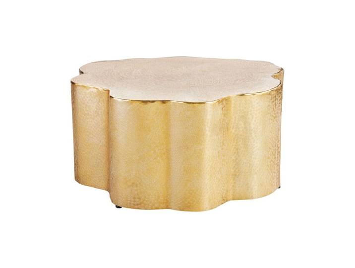 Table basse asymétrique dorée brillante en aluminium 71x37x73cm