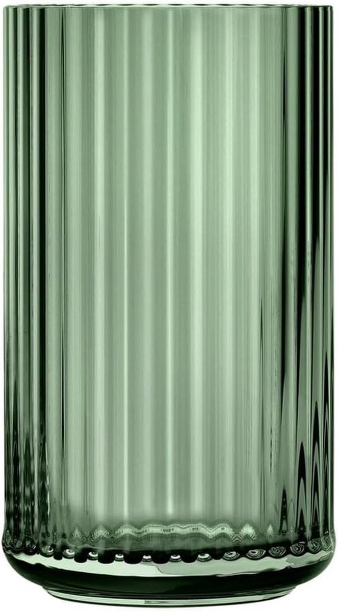 Groene Glazen Vaas met Groeven - Mondgeblazen Minimalistisch Design - Hoogte: 25 cm