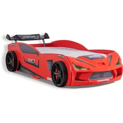 Autobett 90x200 Rio Kinderbett mit LED Leuchte und Lattenrost Rot