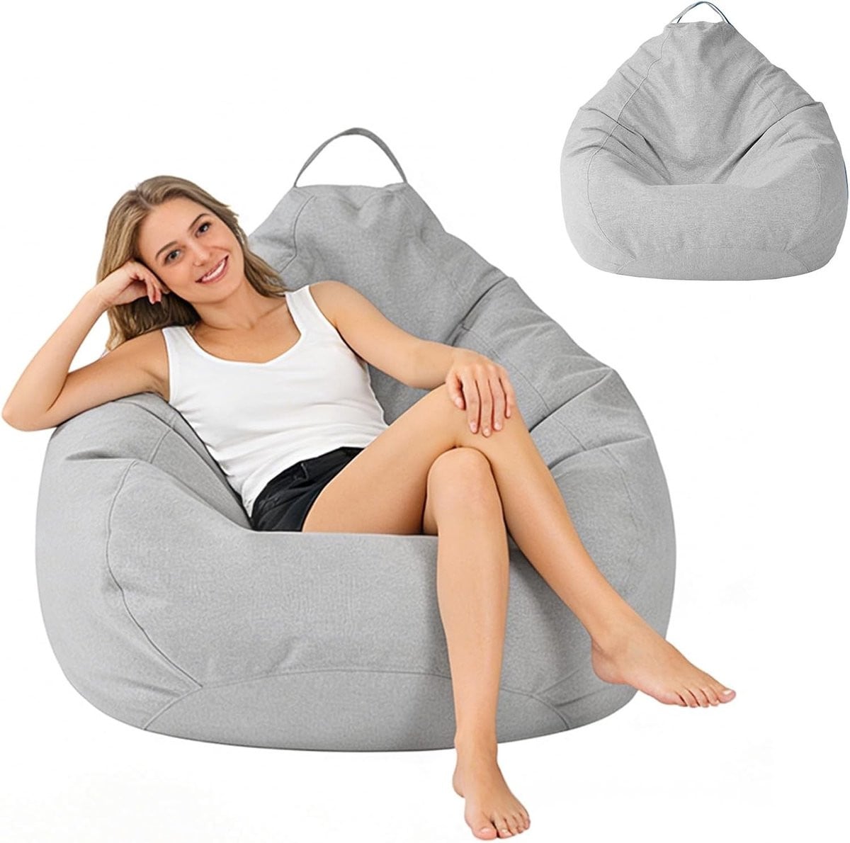 SnelShoppen Bean Bag XXL voor kinderen en volwassenen, lichtgrijs, hoes zonder vulling