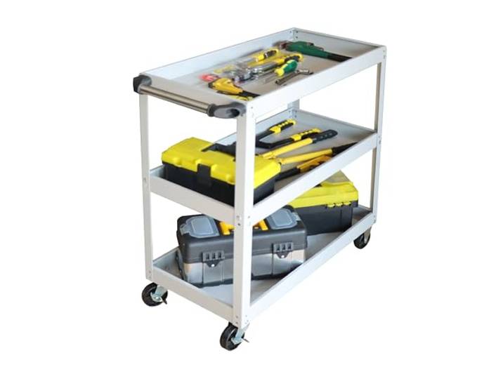 Relaxdays Werkstattwagen, Werkzeugwagen mit 3 Ebenen, mobiler Montagewagen, bis 100 kg, HBT: 76 x 35 x 78 cm, Farbwahl