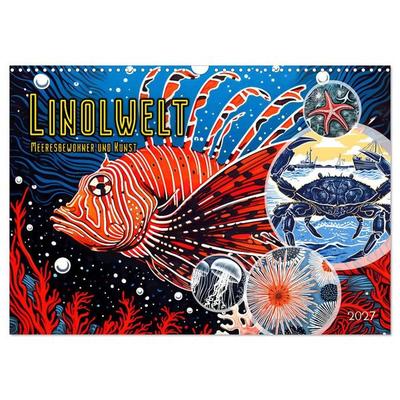 Linolwelt - Meeresbewohner und Kunst (Wandkalender 2027 DIN A3 quer), CALVENDO Monatskalender