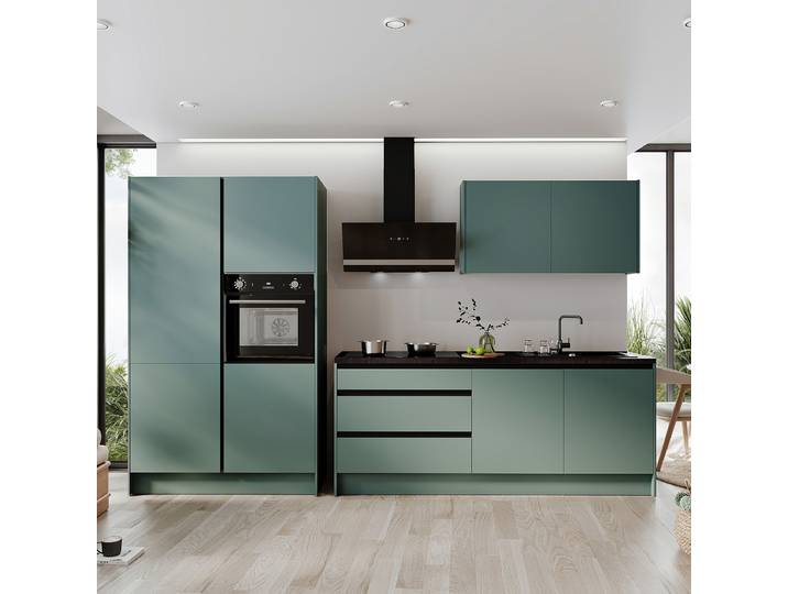 Küchenzeile Sedlec Kombi A 335 x 210 x 60cm Grün/Dunkelgrün Elektrogeräte Premium