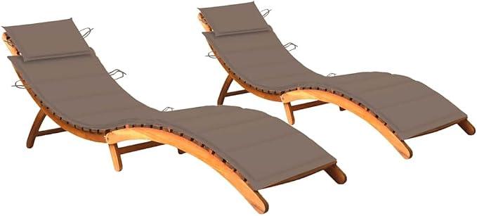 Sonnenliegen 2er Set Massivholz Akazie mit Auflagen, klappbar Gartenliege Liegestuhl für Terrasse Balkon, verstellbare Rückenlehne wetterfest für Erholung beim Sonnenbaden