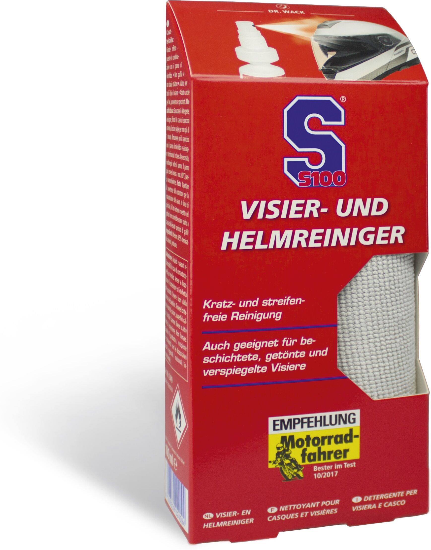 Dr. O.K.Wack Bekleidungspflege-/reparatur, Motorrad S100 Visier- Und Helmreiniger Inkl. Mikrofasertuch [100 Ml] 2409 0.1l