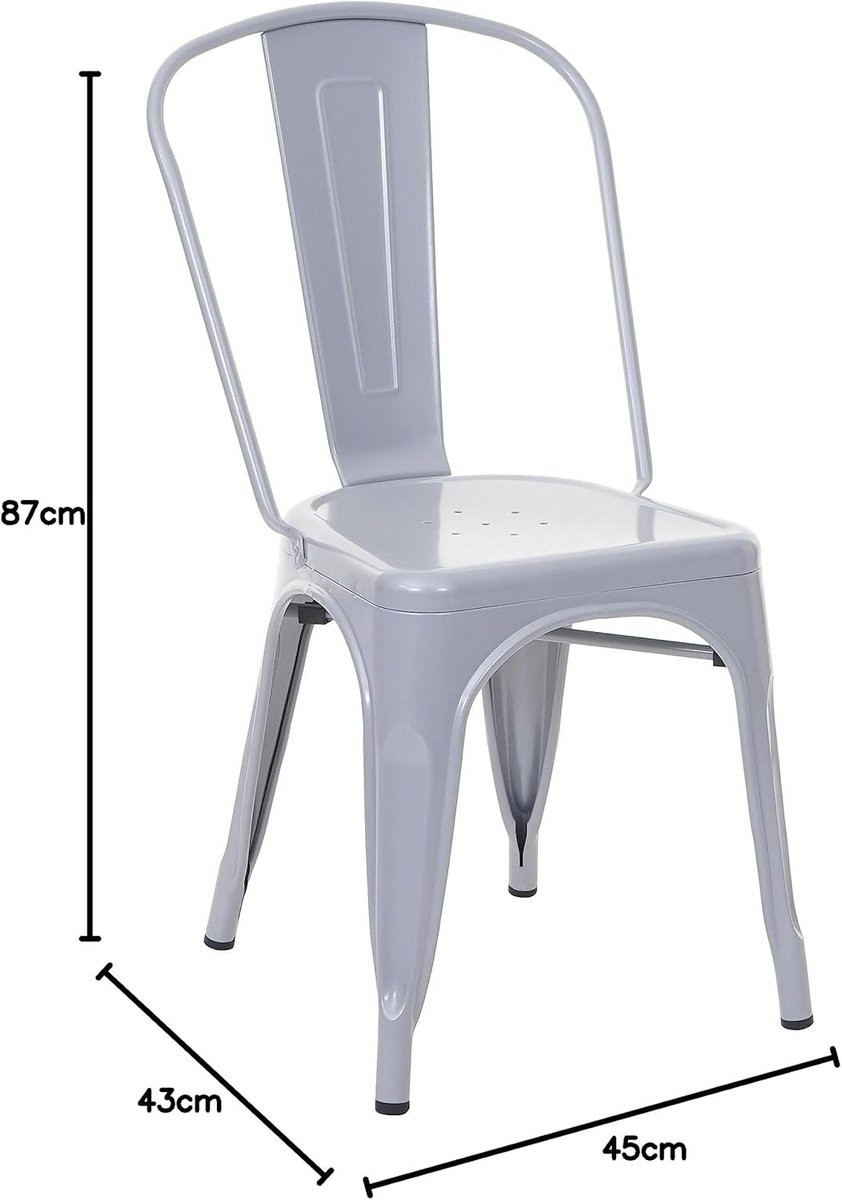 Grijs Bistrostoel van Metaal met Vloerbeschermende Voetjes en Stapelbare Functie - Hoogte: 87 cm