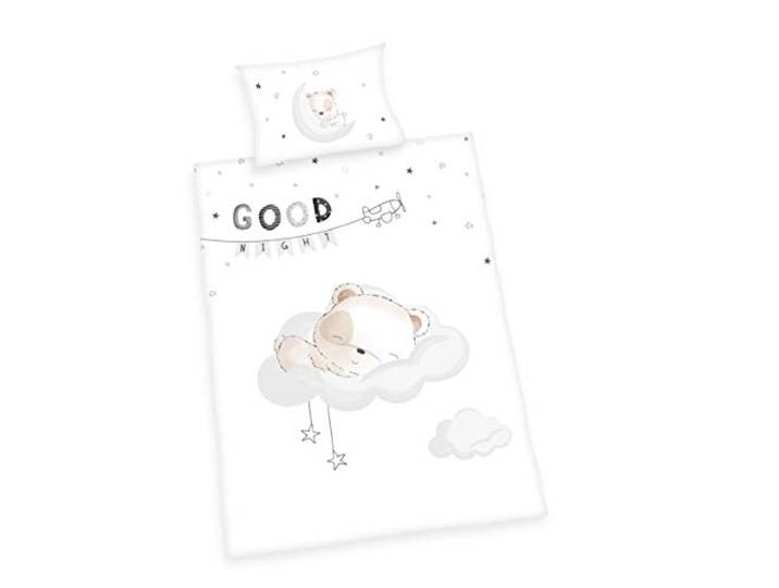 Herding Parure de Lit Réversible pour Enfants\, Petit Ours Endormi\, Housse de Couette 100x135 cm\, Taie d'Oreiller 40x60 cm\, Coton/Renforcé\, Blanc