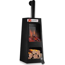 KAMINIO KAMINIO Elektrischer Gartenkamin KAI L mit Ofenrohr - Elektro Terrassenofen - Schwarz