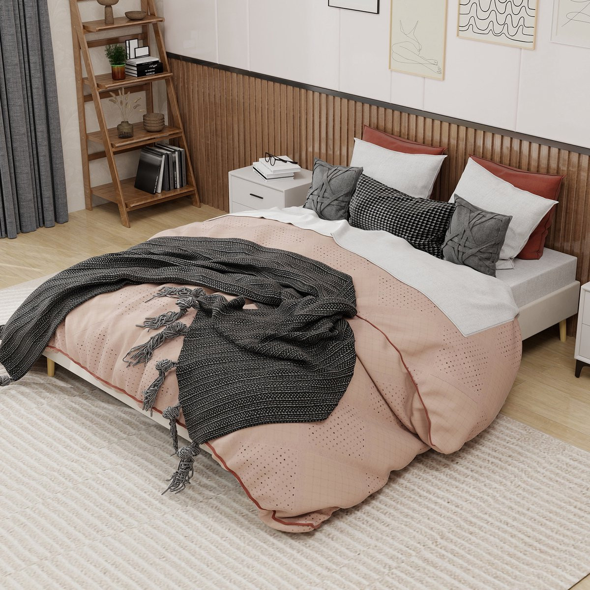 MIVRAY Modern Platformbed met stevig metalen frame, Beige, 160 x 200 cm