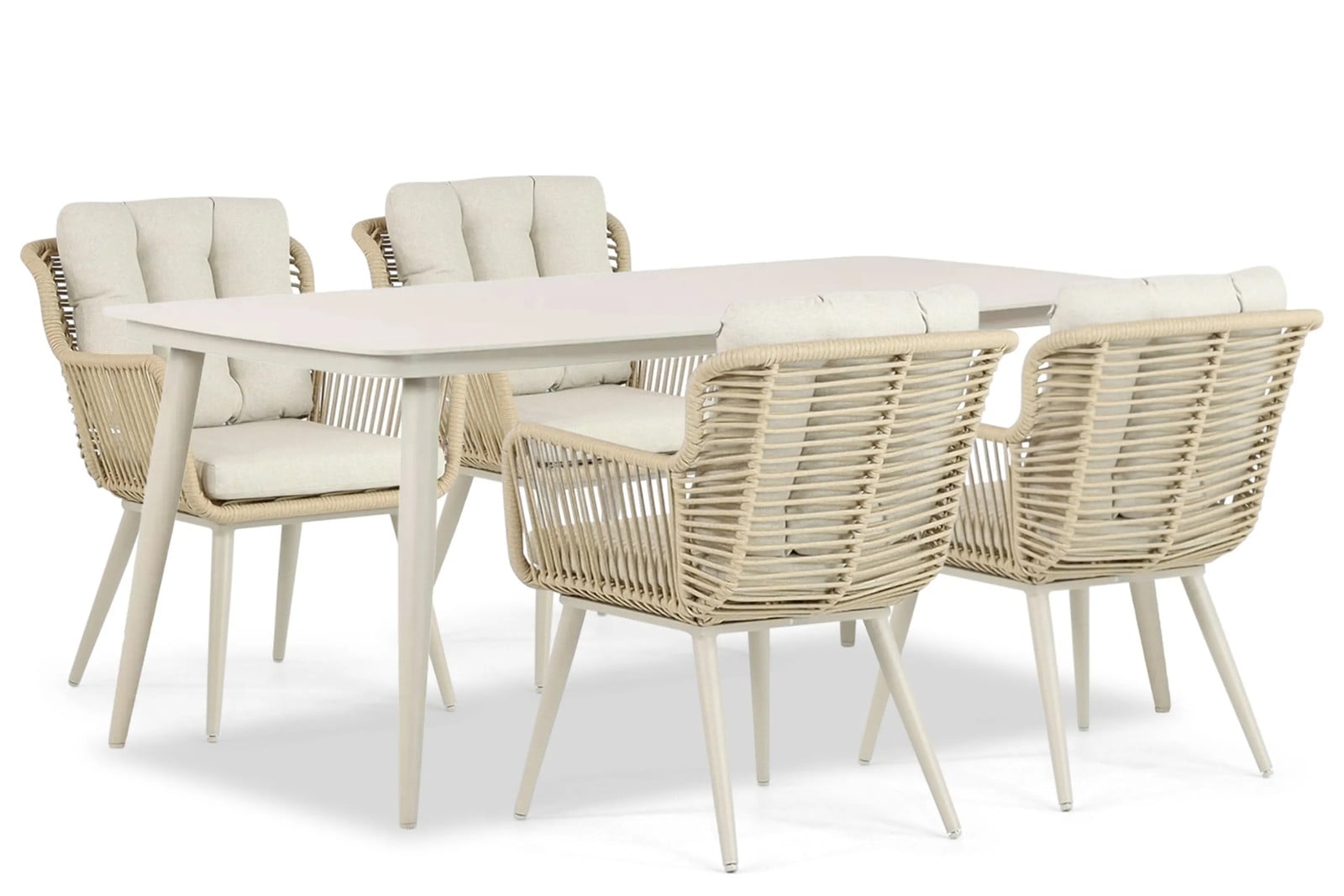 Coco Custa/Vienna 5-delige moderne tuinset met aluminium en rattan, wit/zand, tafel 180 cm