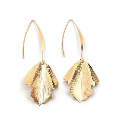 Paar Ohrhaken FIRETTI "Ohrschmuck Blatt hängend lang", gold (gelbgoldfarben), Ohrringe, Damen, Metall