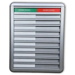 CombiCraft Anwesendheitstafel bzw. Abwesenheitstafel "Anwesend-Abwesend" in einem silberfarbenen Aluminiumschiebeprofil für 10 Personen - 257 x 330 mm