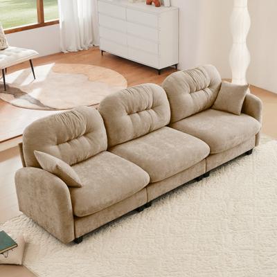 "GDFStudio - Bell Modern Chenille 107"" Modular 3-Seat Sofa with Ergonomic Tufted Backrest and Wooden Base"