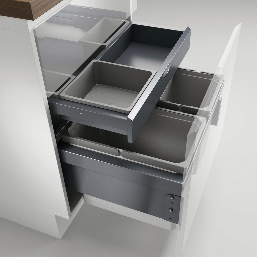 Naber, Cox Base 1T 600-3 mit Base-Board. Abfallsammler, hellgrau, Höhe 460 mm - Mülleimer