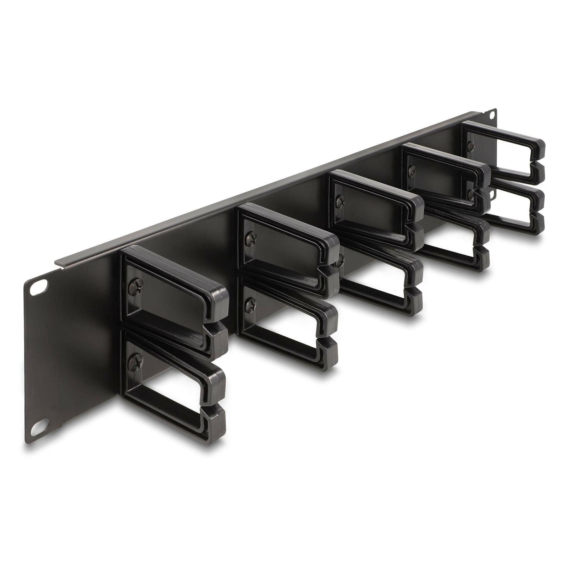 Delock 48,30cm (19") Kabelmanagement Rangierpanel mit 10 Kunststoffbügel 2 HE schwarz (66917)