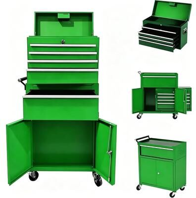 Garvee 2-in-1 5 Drawer Rolling Tool Chest with Wheels, Lockable Metal Storage Organizer, Tool Box and Cabinet, Green