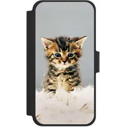 Nivocase Klapphülle für Apple iPhone 12 mini Handyhülle aus Kunst Leder NIVOflip schwarz Feder Haustier (Apple iPhone 12 mini), Smartphone Hülle, Schwarz