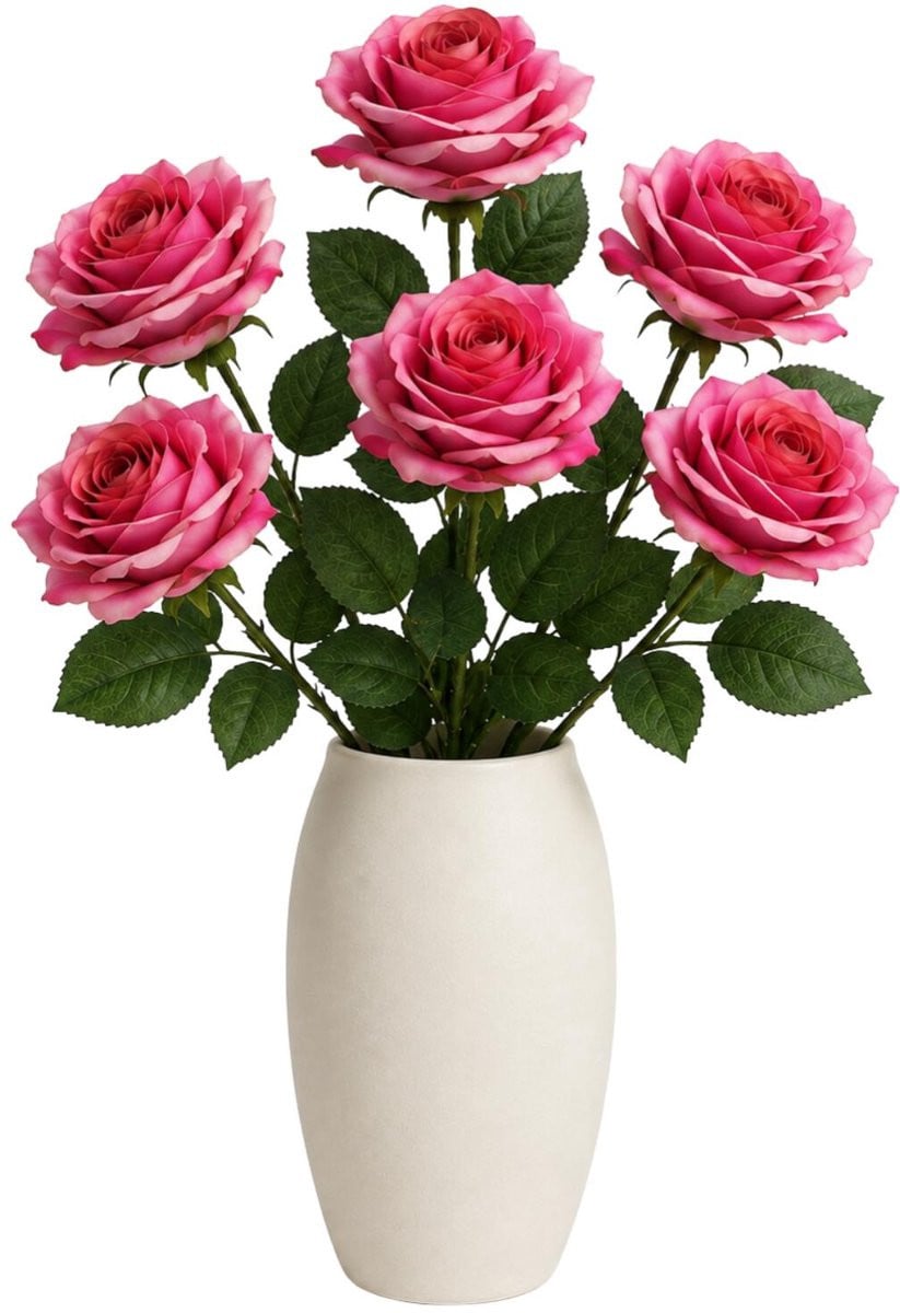 Bellatio Design Kunstbloem Roos Dijon - 6 stuks - Roze - Zijde - 64 cm
