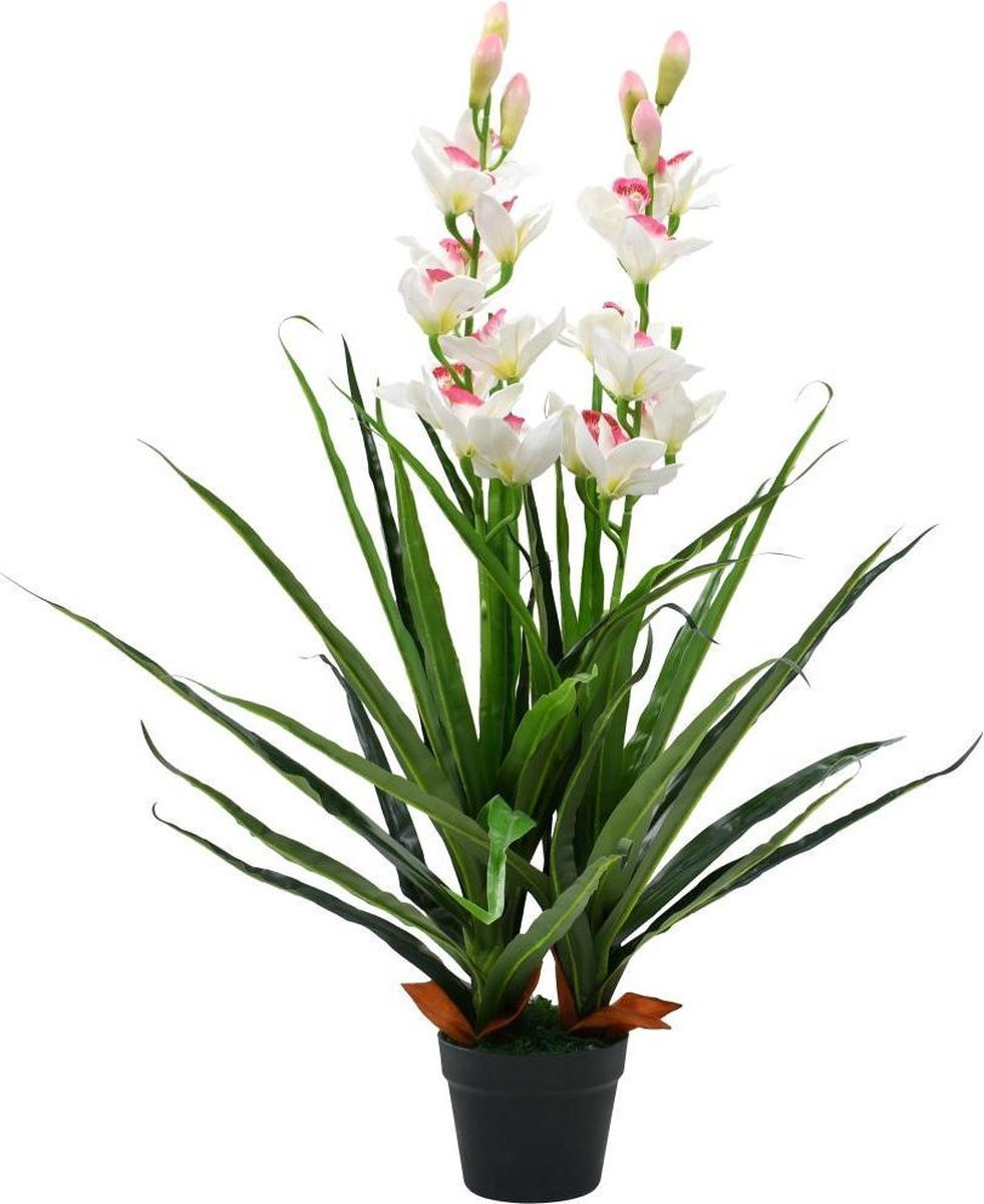vidaXL Kunstplant Cymbidium Orchidee met Pot, Groen, 100 cm