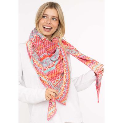 Dreieckstuch ZWILLINGSHERZ "Maralda", Damen, bunt (türkis orange pink), Strick, Materialmix, gemustert, mehrfarbig, Modetücher, farbenfrohes Muster, wärmend, Strick