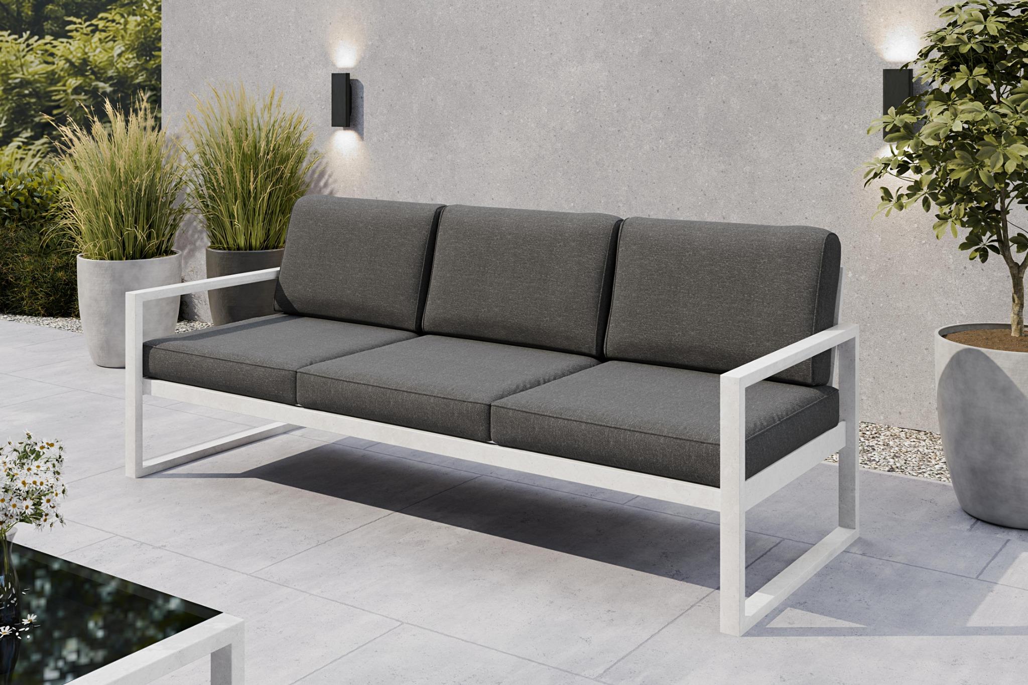 Margaret Hadas24 Gartensofa 3 Sitzer Outdoor Madera Lounge Couch Terrasse wetterfest Balkonmöbel Sitzbank mit Lehne, Gartenmöbel weiß, dunkelgrau