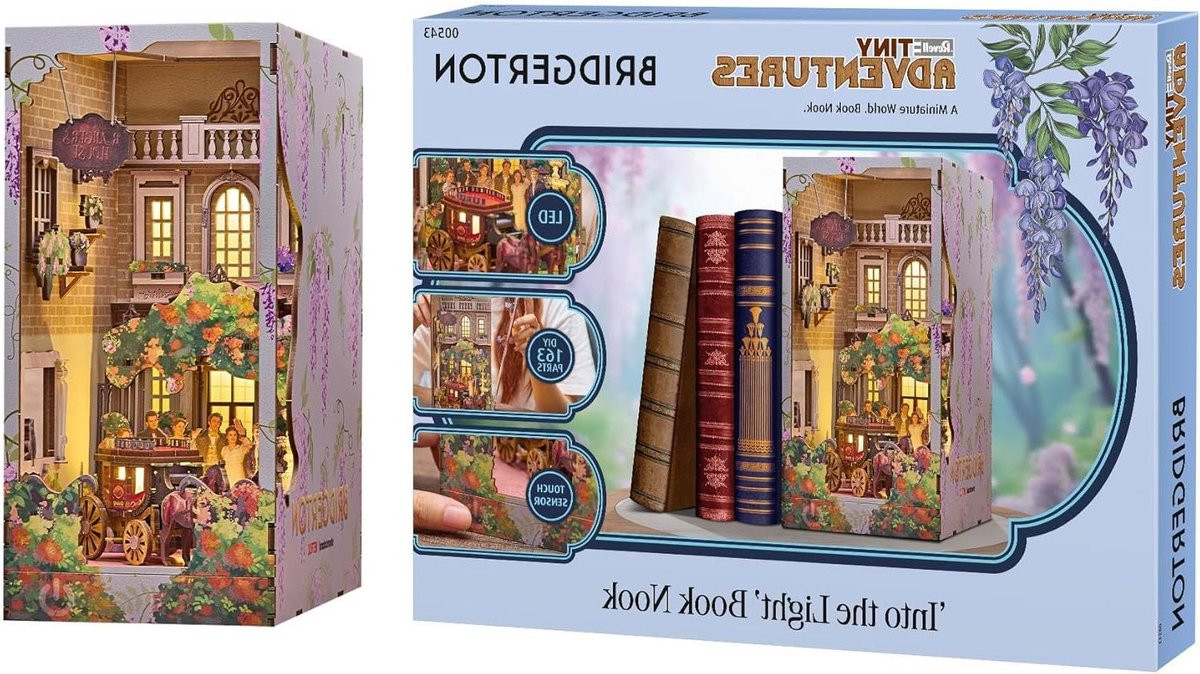 Houten Boekensteun Miniatuur Wereld met LED Verlichting voor Boekenplank Decoratie