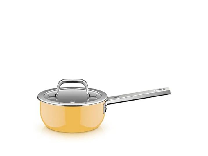 WMF Fusiontec Mineral Pro, Stielkasserolle mit Deckel, 16 cm, langlebiges, kratzfestes Material, kleiner Topf, für alle Herdarten geeignet, Made in Germany, Mango Yellow, 0519075290