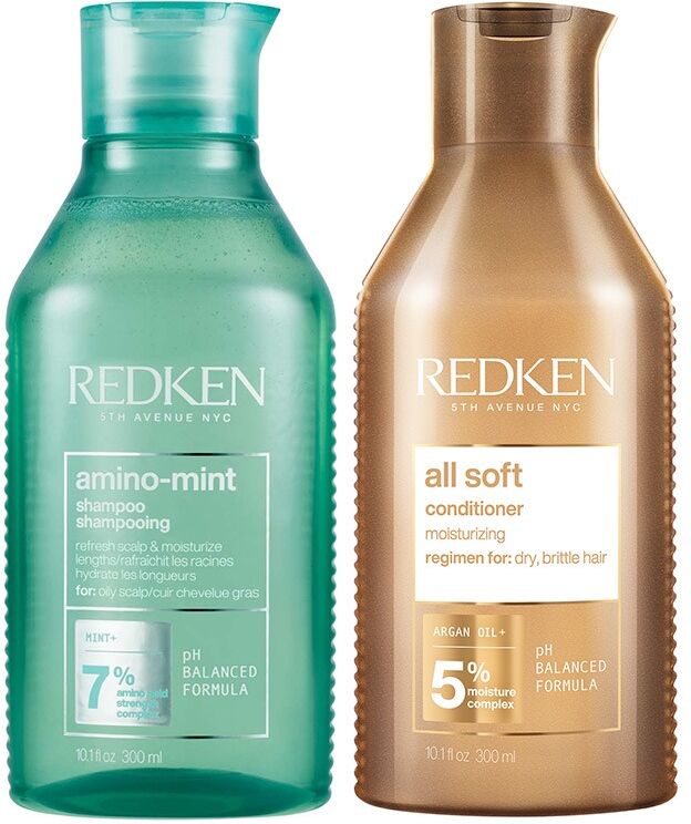 Redken Amino Mint Shampoo 300ml & All Soft Conditioner 300ml Duo
