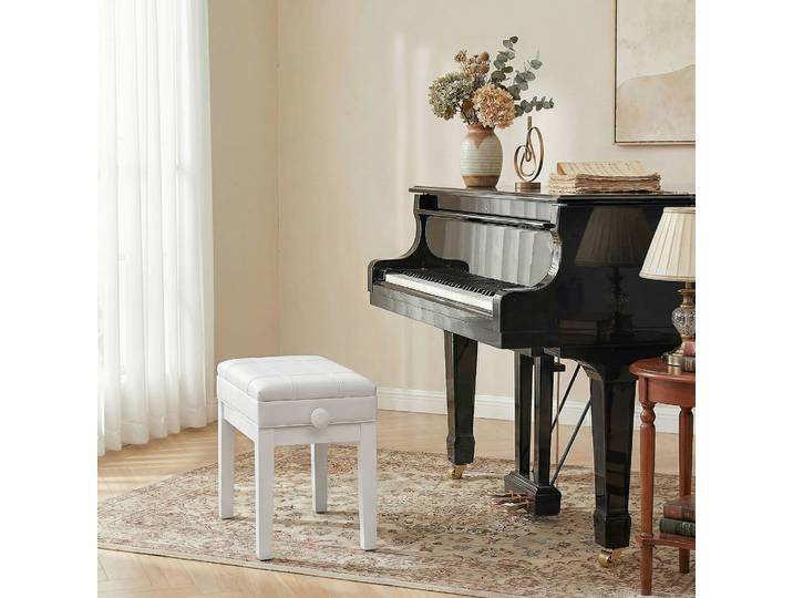 HOMCOM Tabouret Piano Bois Hauteur Réglable Coffre Blanc