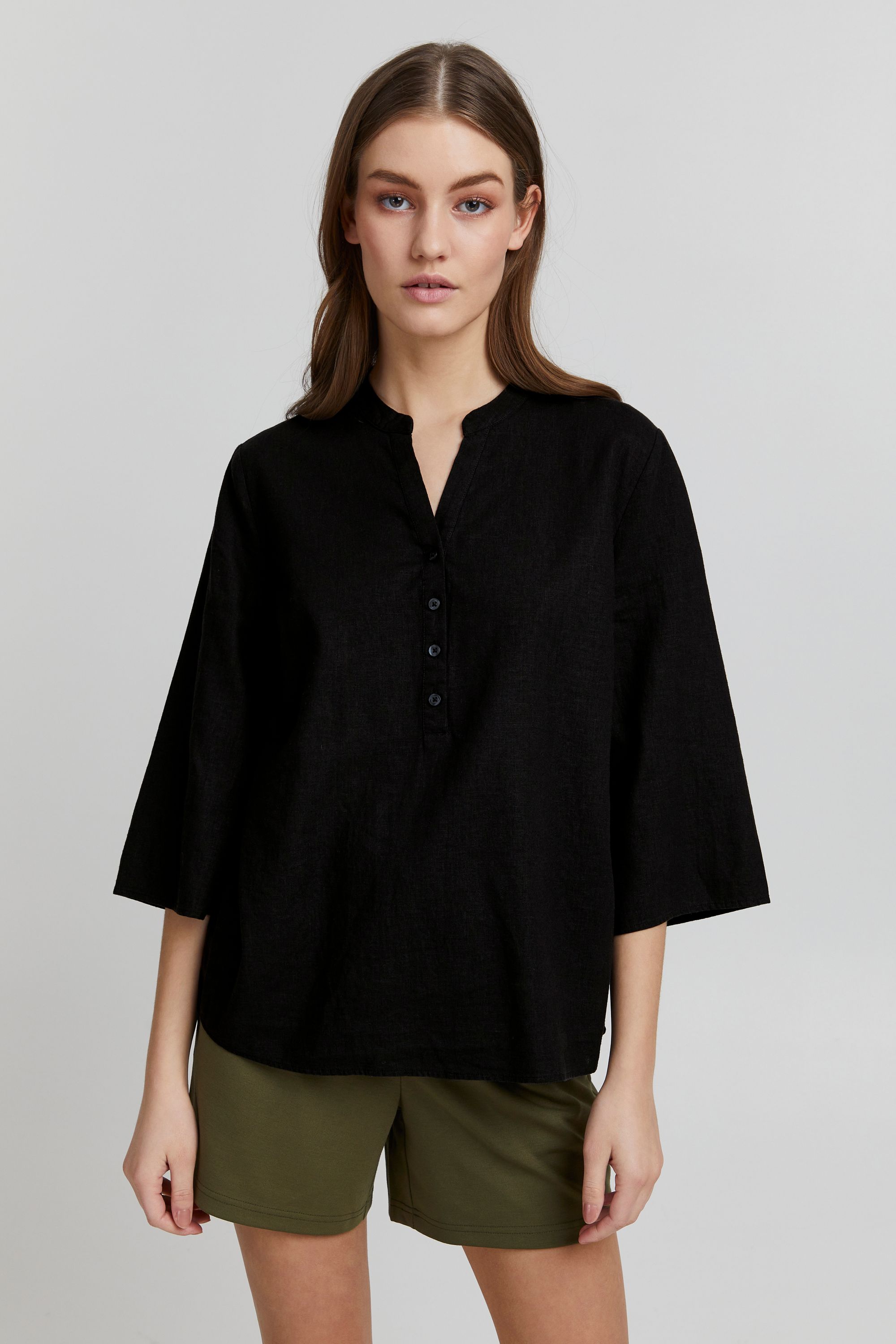 Klassische Bluse OXMO "Bluse OXAnea", Damen, Gr. 36, schwarz, Obermaterial: 55% Leinen LI. 45% Viskose CV., Blusen Klassische Bluse