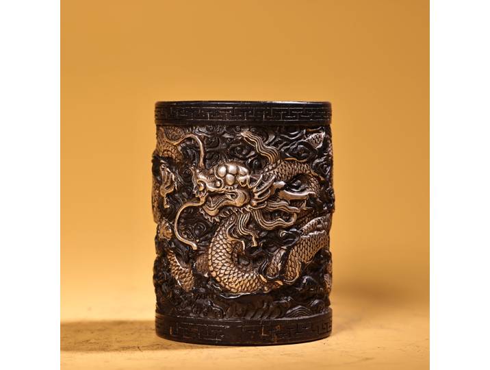 Collection folklorique du Xizang, porte-stylo en Bronze doré et argenté, motif Dragon en Relief, ornements pour accroître la richesse, maison de ville, 4 pouces